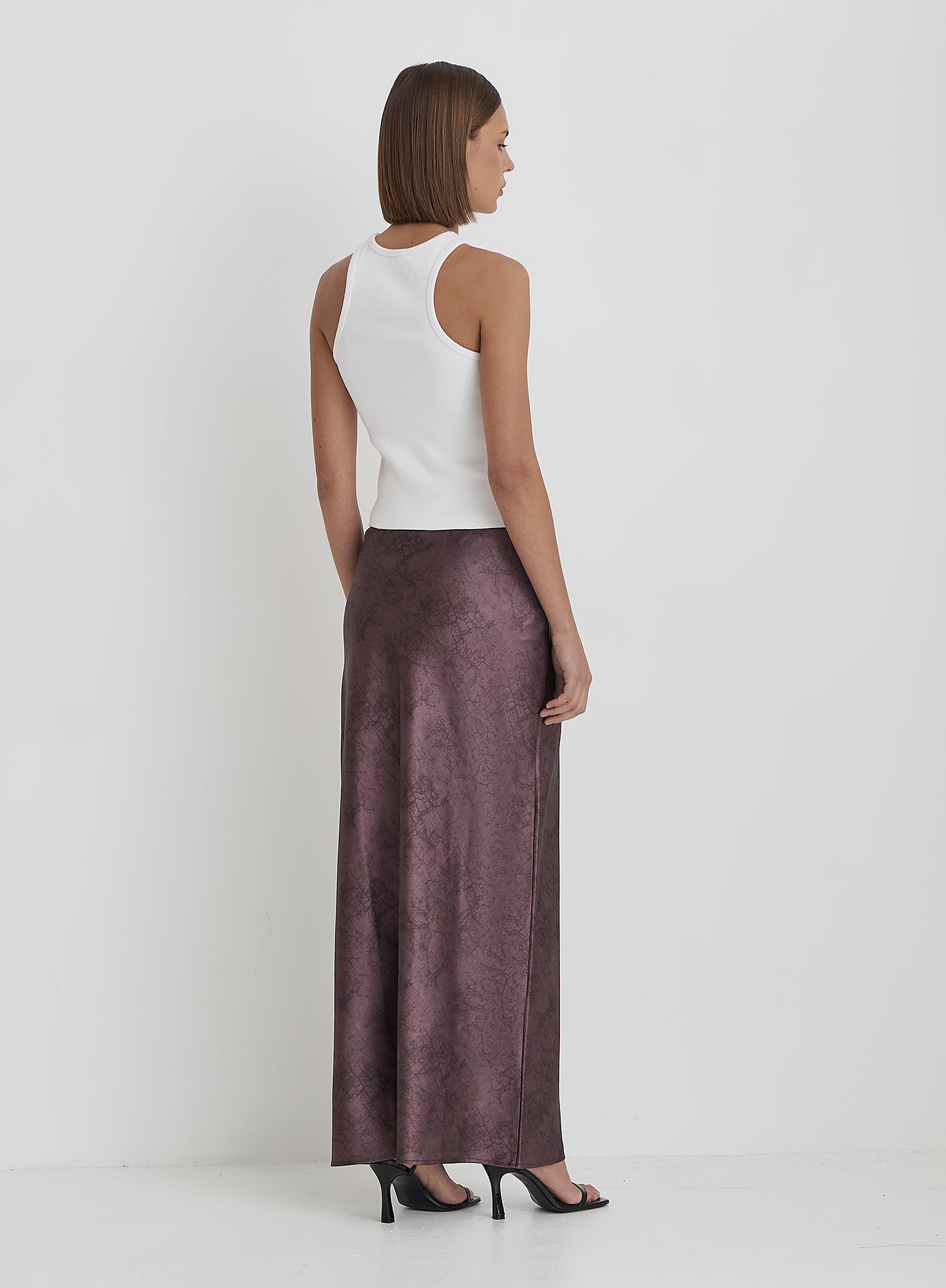 Plum Printed Satin Maxi Skirt